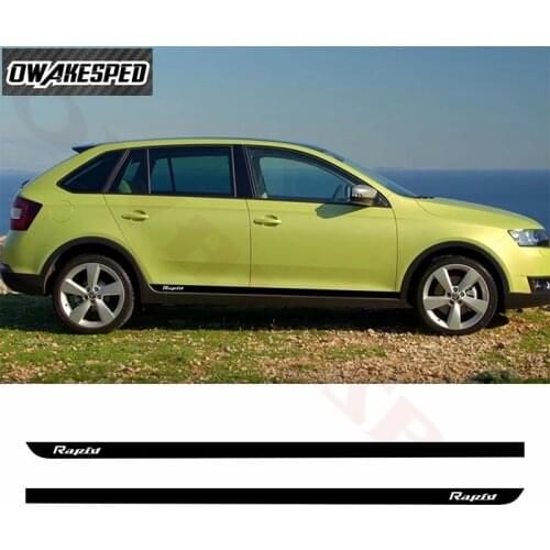 Carbon Fiber Sport Sticker Car Side Stripes Skirt Decor Stickers Auto Door Body Vinyl Decal For Skoda Rapid