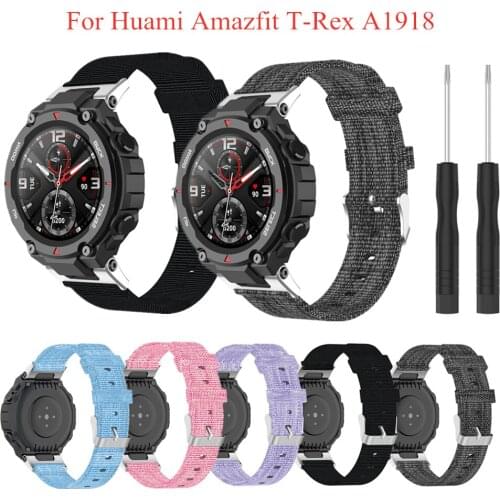 Canvas Watch Strap for Huami Amazfit T-Rex Band Replacement Woven Wristband Nylon Strap for Amazfit T-Rex Smart Watchband