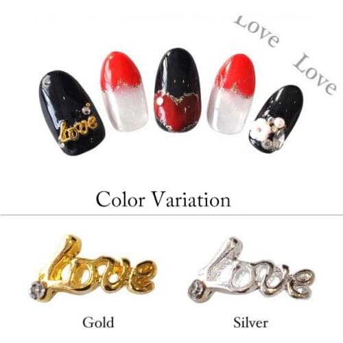 New 50pcs alloy LOVE word nail art charm gold silver nail jewelry decoration Valentines Day nail metal glitter rhinestone parts