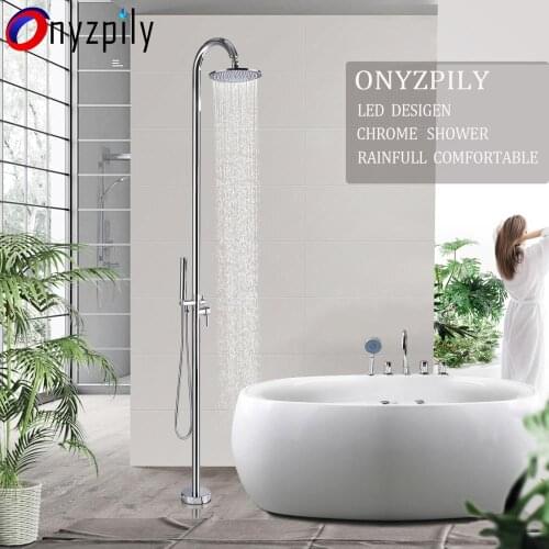 Bathroom Bathtub Outdoor Standing Sprinkle Floor Shower LED Ultrahigh 360 Rotation Swivel Spout with Flexible Hand Tap Mixer