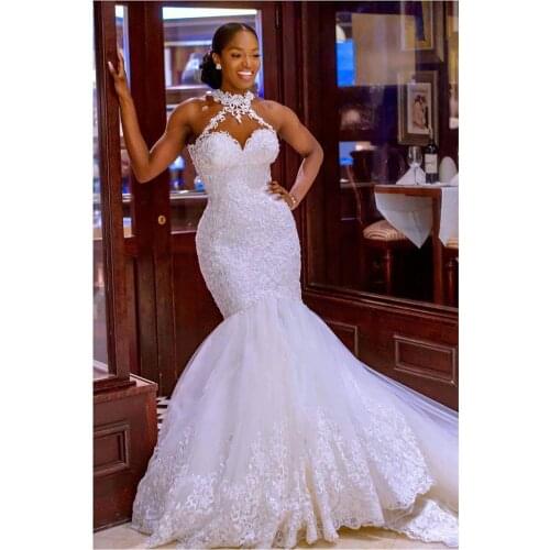 Vintage Lace Beaded Wedding Dresses Sheer Neck Mermaid Bridal Dresses Sexy Cheap Wedding Gowns