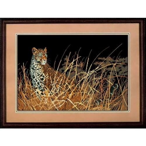 Fishxx Cross Stitch D332 The Leopard In The Grass At Night Jungle Animals Home Handmade Embroidery Kit Den Decoration Paintings