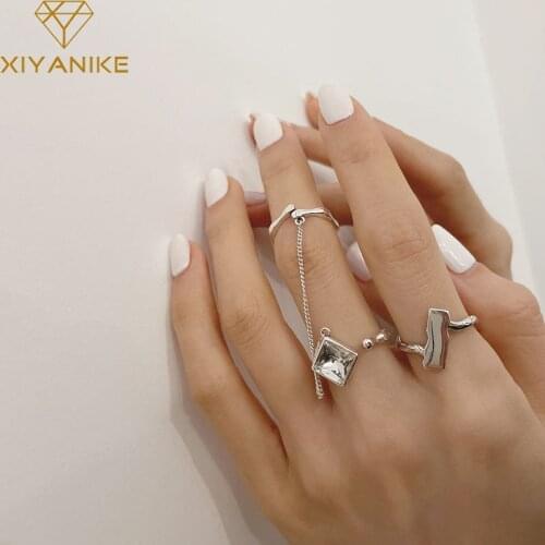 XIYANIKE 925 Sterling Silver Irregular Rectangular Rhombic Zircon Smooth Ring Women Simple Style Exquisite Jewelry Wholesale