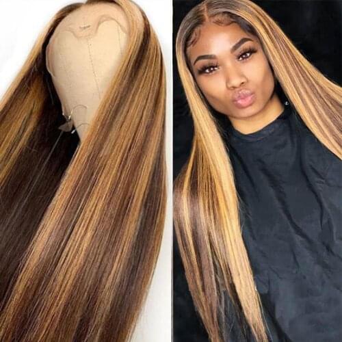 YMS #4/27 Highlight Wigs Remy Straight Lace Front Human Hair Wigs for Women Colored Wigs Human Hair Gluess 13x4 Lace Front Wig