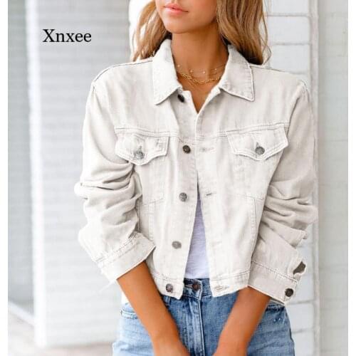 2021 Spring Fashion Womens Solid Color Denim Jacket Womens Single-Breasted Casual Fall Short Denim Jacket