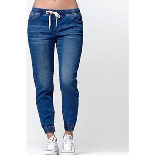 Middle Waist Ladies Lantern Jeans 2021 New Women Summer Autumn Skinny Fashion Casual Drawstring Jeans High Quality Simple Jeans