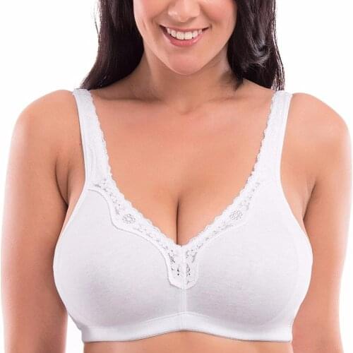 Wire free Plus Size Wirefree Cotton Bra Women Soft Cup Sleeping Underwear Minimizer Bra Full Coverage C D E F G H I