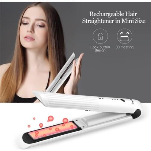 2 in 1 Mini Travel Flat Iron Rechargeable Hair Curler Electric Hair Straightener Cordless Straightening Curling Dual Use Styler