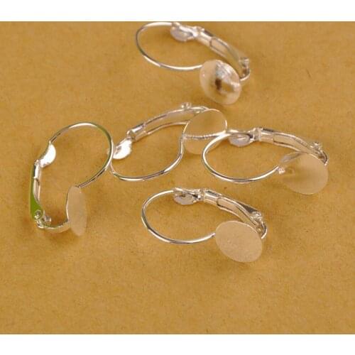 200pcs Silver Plated 8 10mm Pad Lever Earring Hooks Wire Settings Base Earrings Hoops For Jewelry Making Finding Supplies