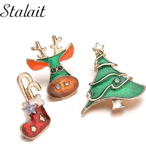3pcs/set Christmas Sock Brooches Women Green Tree Elk Brooch Pins Xmas Party Gift