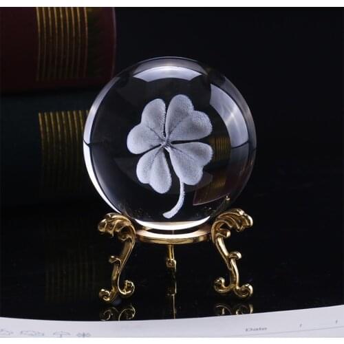 6 cm Crystal Four Leaf Clover Ball 3D Laser Engraved Miniature Model Globe Crystal Craft Glass Home Decoration Ornament Gift