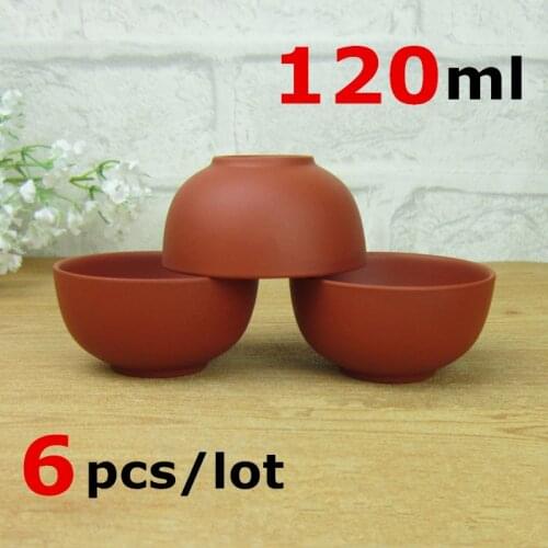 Promotion! 6 Pcs Purple Clay Ceramic Tea Cup Set 120ml Black Big Capacity Teacup Cups Teacups Kung Fu A++ Quality Porcelain Gift