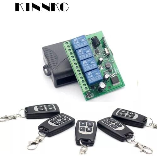 KTNNKG 433MHz AC/DC12V 24V 10AR4CH Wireless Relay Module DIY Smart Home Kit, Suitable For Car Tailboard, Garage Door