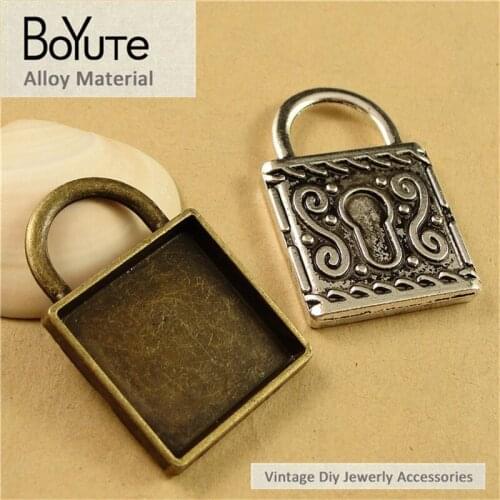 BoYuTe (30 Pieces/Lot) 20MM Cabochon Base Vintage Lock Accessories Parts Alloy Materials Antique Bronze Silver Tray Pendant
