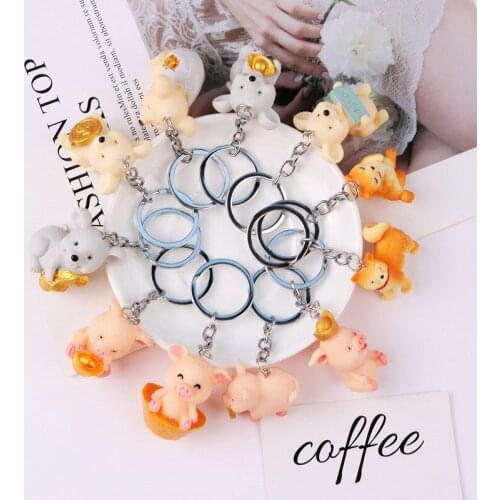 Cute Lucky 12 Zodiac Mouse Pig Dog Keychain Resin Keyrings Charms Rat Animal Jewelry Year Of The Rat Gift Pendant Car Key Chain