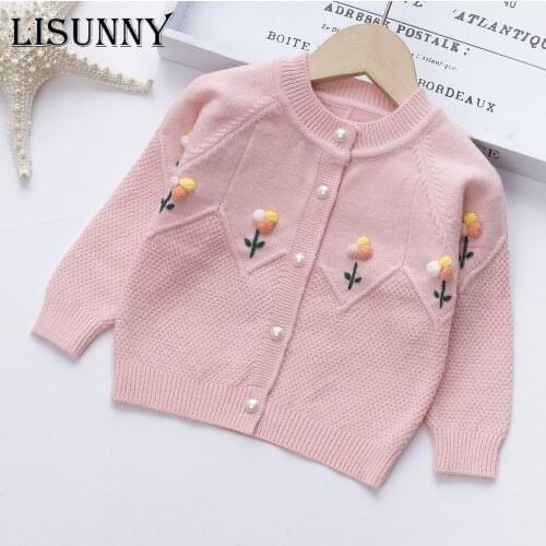 Child Cardigan Girls Sweater 2021 Autumn Winter Toddler Knitted Coat Kids Children Jacket Baby Clothes 12M-5T Floral Embroidery