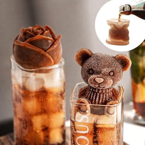 Little Teddy Bear Ice Cube Mold And Rose Ice Cube Maker Chocolate Cake Ice Cream DIY Tool Whiskey Wine Cocktail Silicone Mold