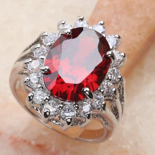Divine Red Garnet 15*10mm Semi-precious Stone Silver Cool For Women Ring Q2368