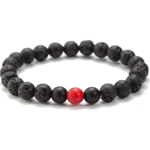 Red 8mm Punk multicolor Agate beads Chakra Reiki Buddha Yoga Bracelet elastic adjustable Volcanic Stone Bangles rtg42