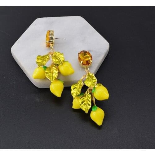 Creative Fashion Leaf Elegant Sweet Ear Clip European And American New Yellow Lemon Long Pendant Simple Ear Jewelry Female