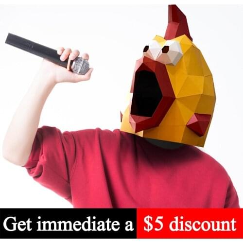Screaming Chicken Animal Mask Headgear Paper Model,Low Poly 3D Papercraft,Party Cosplay Prop,Handmade DIY Adult Craft Toy RTY164