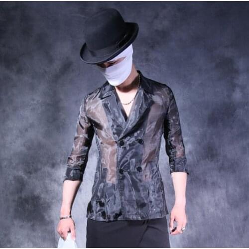 Summer personality double breasted jacket men blazers masculino casaco masculina coats mens suits punk Sun protection clothes