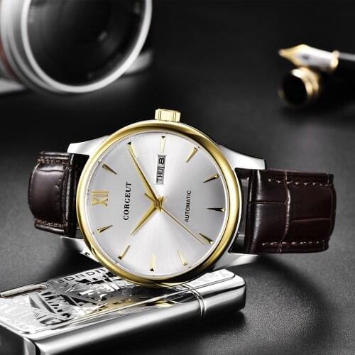 CORGEUT Luxury Brand Mechanical Mens Watch Automatic Military Citizen Movement 316L Gold Case Calendar Waterproof Pilot Watch