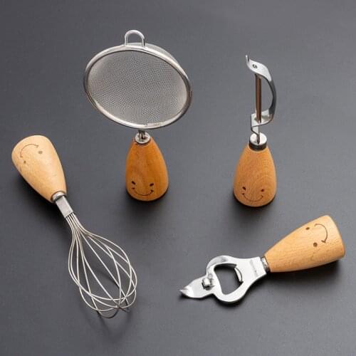 Dinnerware Set Cute Smiling Face Wooden Handle Stainless Steel Cutlery 8-piece Western Steak Cutlery Set Kitchen Table Set