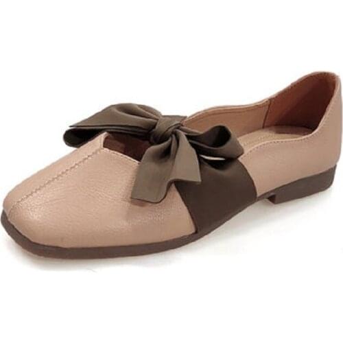 Wild fashion square head shallow mouth single shoes Korean cute bow soft sole shoes