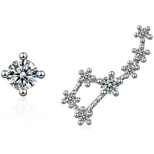 New Temperament Exquisite Asymmetric Fashion 925 Sterling Silver Jewelry Big Dipper Flash Stars Crystal Stud Earrings SE637