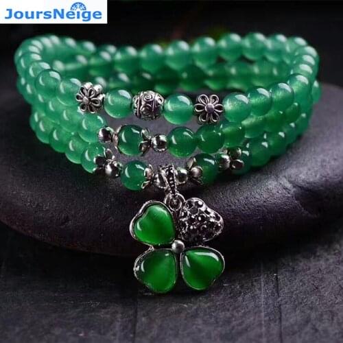 Wholesale JoursNeige Green Crystal Bracelets Lucky Tibetan Silver Four Leaf Glass Pendant for Women Crystal Bracelet Jewelry