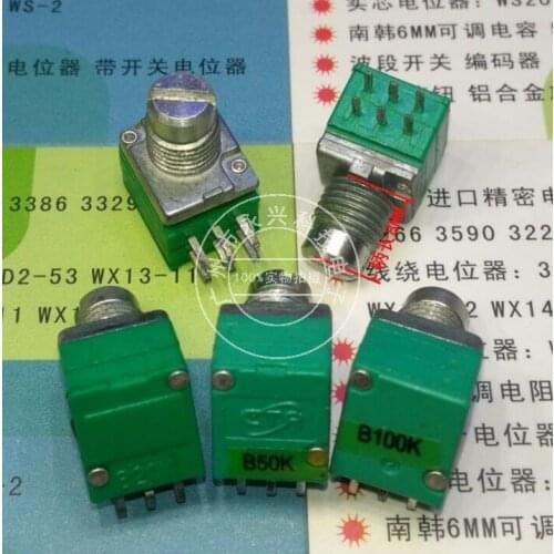 Original new 100% RK097G B20K B50K B100K dual audio power amplifier sealed potentiometer with midpoint handle 8mm 6pin (SWITCH)