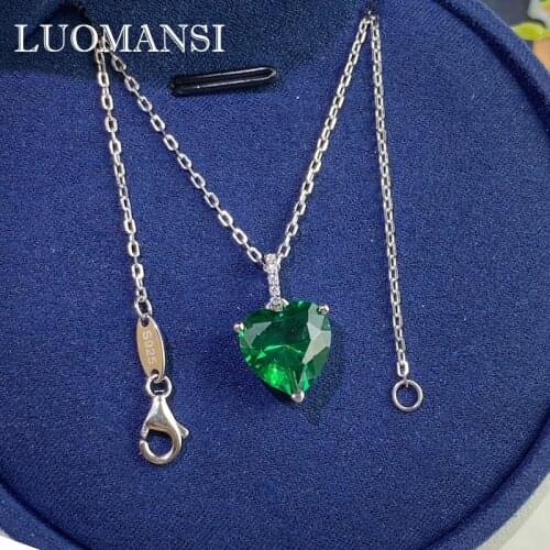 Luomansi Heart-shaped Emerald Yellow Diamond Pendant Necklace S925 Silver Jewelry Wedding Party Valentines Birthday Gift