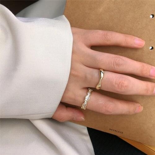 Retro INS Simple Ring Metal Geometric Irregular Fashion Temperament Ring Two-Piece Opening Adjustable Ring Female