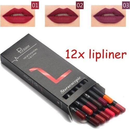 Pudaier Matte Lips Liner Pencil Set 12 ColorsMate Lipliner Pen for Lip Stick Lip Gloss Lip Glaze Nude Lips Makup