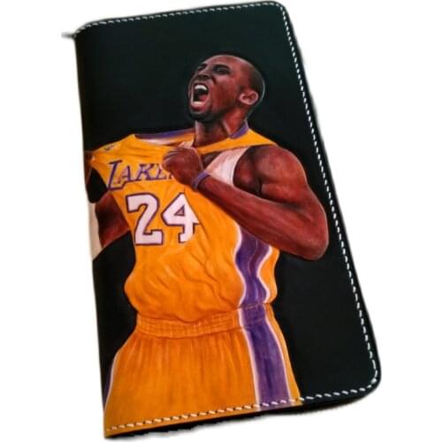 Handmade carving Basketball star Wallets Purses Women Men Long Clutch Vegetable Tanned Leather Wallet Card Holder Birthday Gift