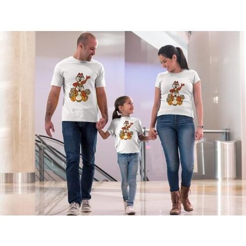 Family Look Matching Clothes Mom and Me T-shirt Cartoon Chip and Dale Print Mother-daughter-son Suit Woman Tshirt Kids Clothing