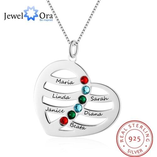 Heart Love Jewelry Engrave Name Necklace Personalized Birthstone 925 Sterling Silver Necklaces & Pendants (JewelOra NE102364)