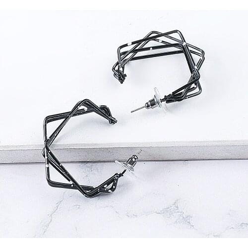FASHIONSNOOPS Bohemia Earrings For Women European American Exaggerated Geometric C-shaped Metal Earrings Retro Black Paint 2021