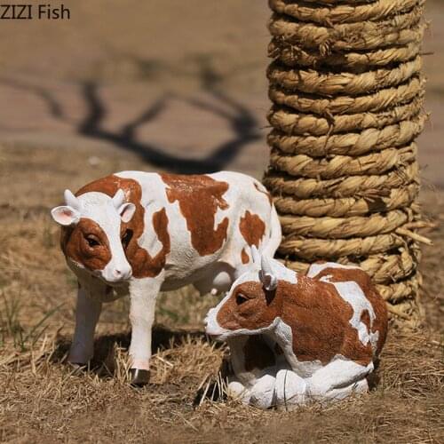 Fairy Garden Resin Animal Miniature Figurines Ornaments Cute Cow Courtyard Garden Decorations Home Decoration Accessories Modern