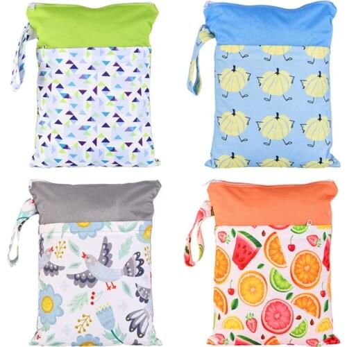 [simfamily] Wet Bag Waterproof Printed PUL Diaper Bag Double Pocket,Cloth Handle,28x36CM with YKK zipper Wholesale