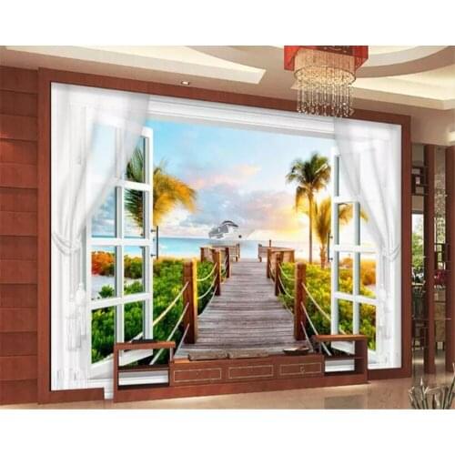 Beibehang Vinyl wall Custom sticker wallpaper window coco palm TV background wall paper mural 3dwall papers home decor kids room