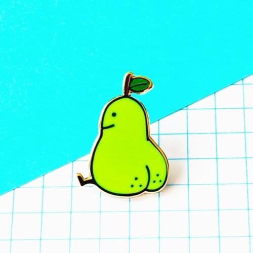 Funny Creativity Pear Butt Hard Enamel Pin Kawaii Green Fruit Plant Gold Brooch Accessories Fashion Backpack Lapel Pins Jewelry
