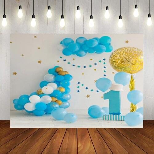 Yellow Blue Balloon Babys First Birthday Background Childs Birthday Party Scene Decoration Studio Photography Photo Cloth