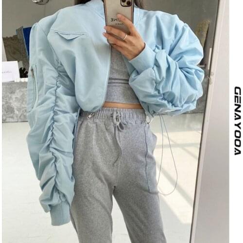 Genayooa Streetwear 2021 Spring Autumn Chic Jaket Women Clothes Korean Style Coat Ladies Pleated Lace Up Long Sleeve Jackets