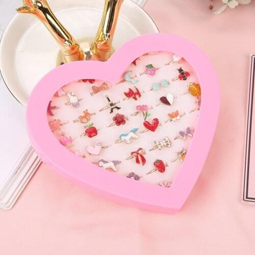 10/20/36Pcs Cute Adjustable Rings Children Girls Pretend Play Makeup Toys Cartoon Crystal Jewelry Alloy Animal Enamel Ring