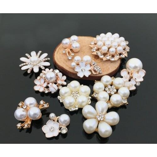 10 PCS Metal Alloy KC Gold Plated Flowers Crystal Rhinestone Imitation Pearl Flowers Connectors For Jewelry Making