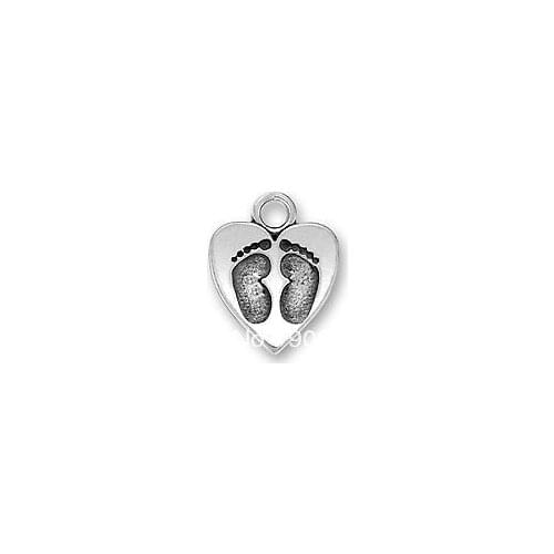 100pcs a lot 2013 fashional anti-silver plated Baby Feet Heart Charm jewelry