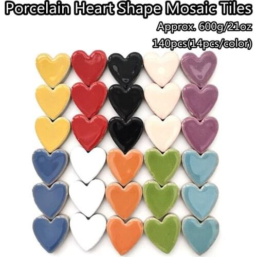 600g(Approx. 140pcs) Porcelain Heart Shape Mosaic Tile DIY Craft Mosaic Making Ceramic Tiles 2.3*2.3*0.5cm 9 Colors Optional