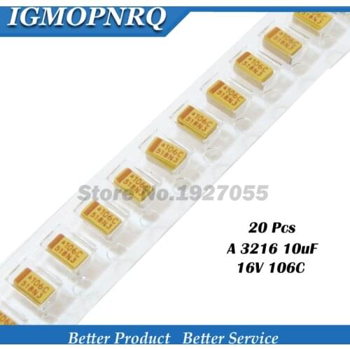 20PCS A-3216-16V-10UF-106C 3216 10UF 16V 10UF 106C SMD Tantalum capacitor